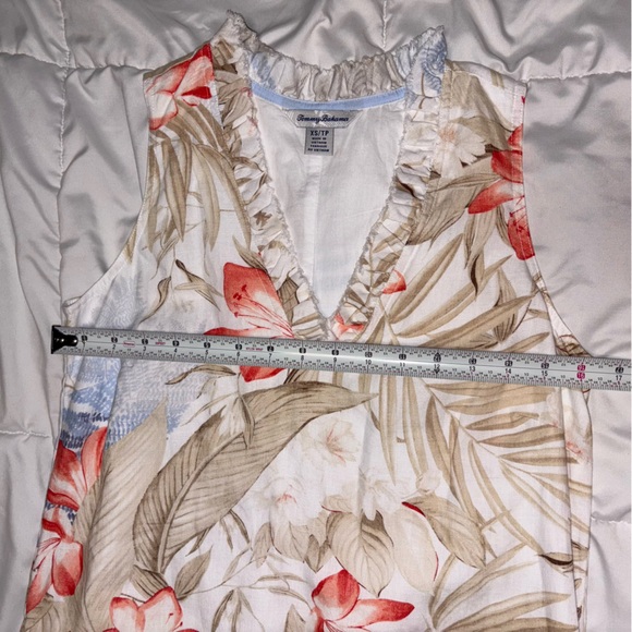Tommy Bahama Palm Delicate Floral Ruffle Linen Dress with pockets Size XS - Picture 4 of 7